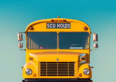 AI generated Front view of a yellow school bus. AI Generated photo