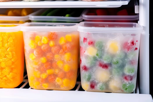 AI generated Frozen food in the freezer. Frozen vegetables. AI Generated photo