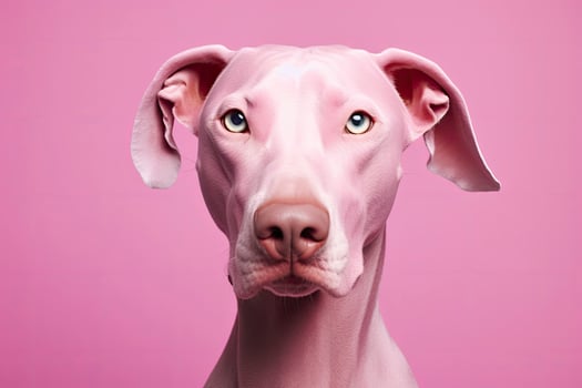 AI generated Pink colored dog on Pink Background. AI Generated photo