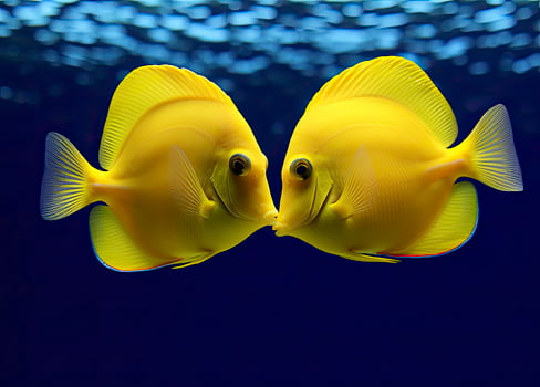 AI generated Two yellow tangs, face to face.  AI Generated. photo