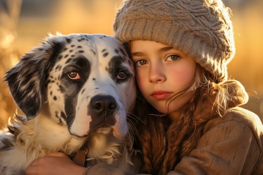 AI generated Little girl hugging a dog. photo