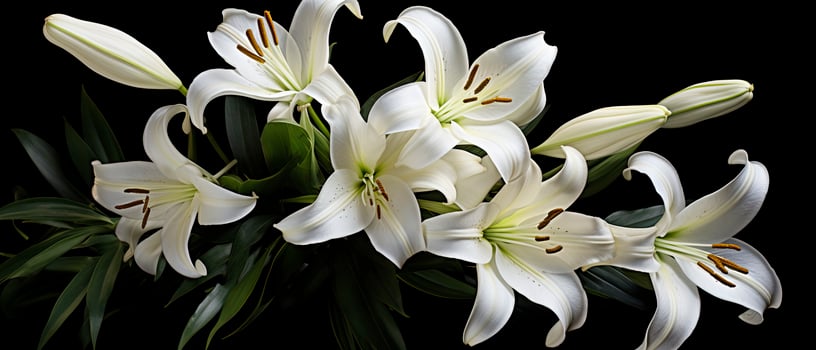 AI generated White lily flowers on black background. AI Generated photo