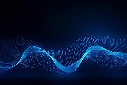 AI generated Dynamic blue particle wave. Abstract sound visualization. Digital structure of the wave flow of luminous particles. AI Generated. photo
