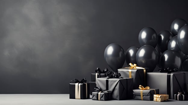 AI generated Black Friday sale banner with ballon and gift box space for text. AI Generated photo