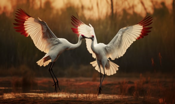 AI generated a pair of cranes take off photo