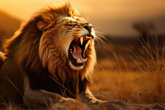 AI generated Close-up of an angry roaring lion ready to attack. Generative AI photo