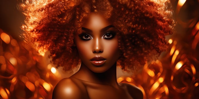 AI generated gorgeous curly brown hair with long natural hair, generative AI photo