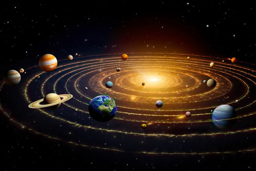 AI generated Our 3d Solar system with planets in orbits path. AI Generative photo