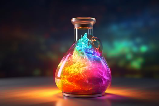 AI generated Close Up of a Science Beaker Filled with Multi Colored Liquids. AI Generative photo