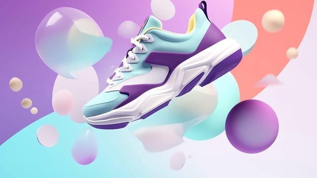 AI generated Flying trendy sneakers on creative colorful background, Stylish fashionable concept. AI Generated photo