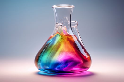 AI generated Close Up of a Science Beaker Filled with Multi Colored Liquids. AI Generative photo