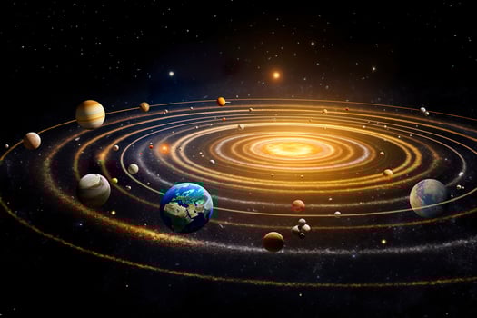 AI generated Our 3d Solar system with planets in orbits path. AI Generative photo