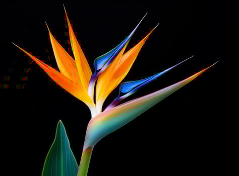 AI generated Bird of paradise flower isolated on black background. AI Generated photo