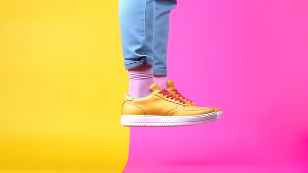 AI generated Flying trendy sneakers on creative colorful background, Stylish fashionable concept. AI Generated photo