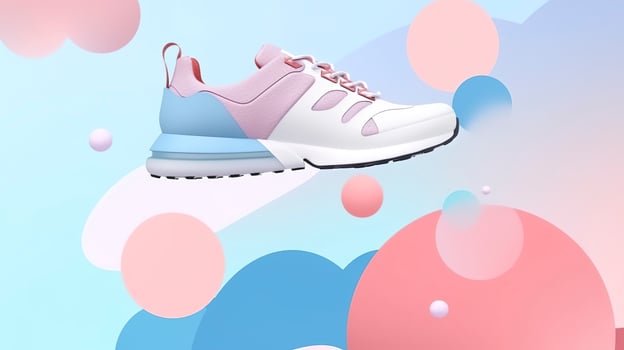 AI generated Flying trendy sneakers on creative colorful background, Stylish fashionable concept. AI Generated photo