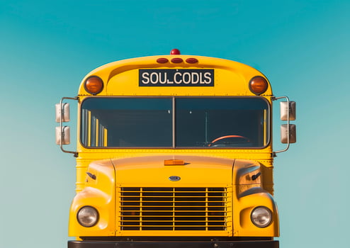 AI generated Front view of a yellow school bus. AI Generated photo