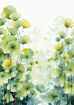 AI generated Floral frame with green leaves on white background. AI Generated photo