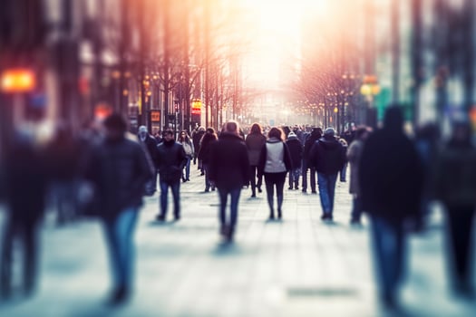 AI generated Blurred business people walking in the city scape. AI Generated photo