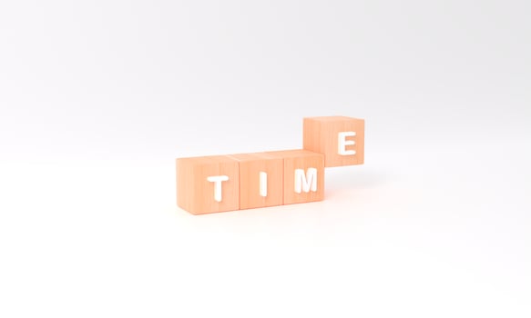 3D rendering of Business goals concept. copy space for your starting business plan. illustration minimal simple wooden cubes block for full time. photo