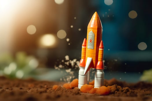 AI generated Toy rocket takes off business and finances success concept. AI Generative photo