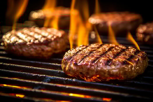 AI generated Hamburgers on the grill. AI Generated photo
