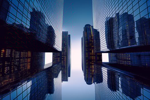 AI generated Reflective skyscrapers, business office buildings. AI Generated photo