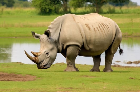 AI generated White Rhino grazing. AI Generated photo