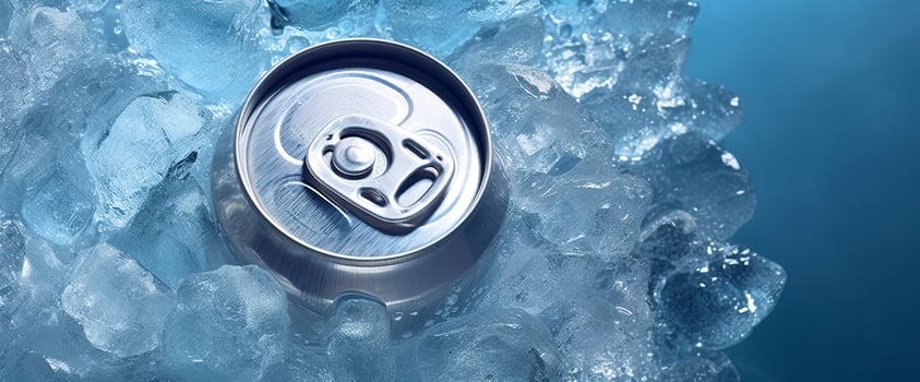 AI generated Top of drink tin can iced submerged in frost ice, metal aluminum beverage. Generative AI photo