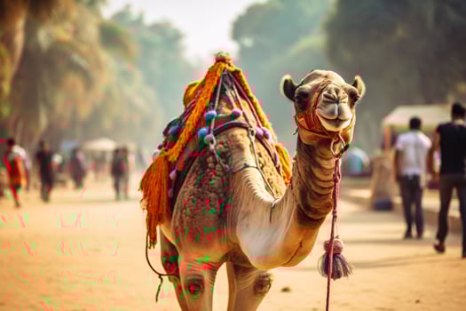 AI generated Camel on a leash for tourists in egypt generative AI photo