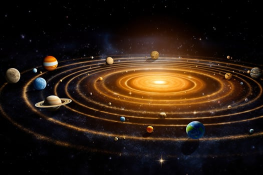 AI generated Our 3d Solar system with planets in orbits path. AI Generative photo