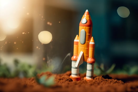 AI generated Toy rocket takes off business and finances success concept. AI Generative photo