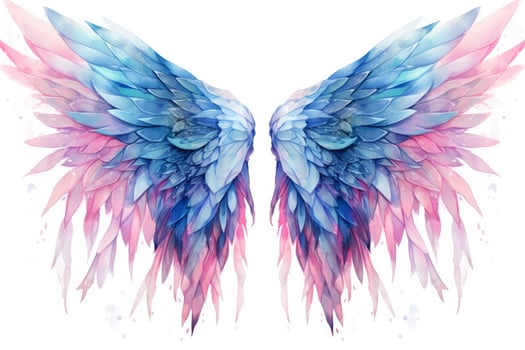 AI generated Beautiful magic watercolor blue pink wings. AI Generated photo