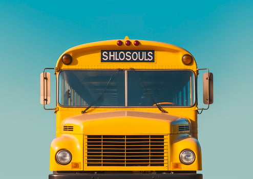 AI generated Front view of a yellow school bus. AI Generated photo