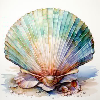 AI generated Watercolor Seashell clipart on white background. AI Generated photo