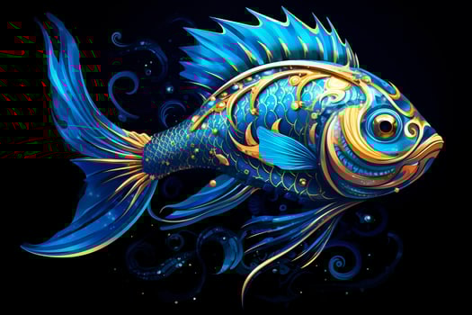 AI generated 3d rendering. fish on black background. Generative AI photo