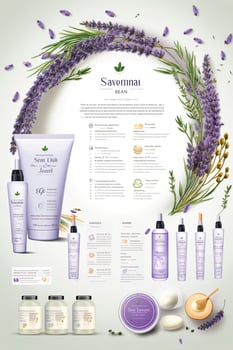 AI generated Beautiful flyer to present a store that sells products, body care, soap, cream, oil. Generative AI photo