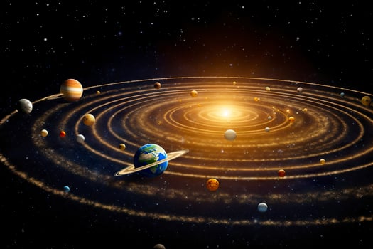 AI generated Our 3d Solar system with planets in orbits path. AI Generative photo