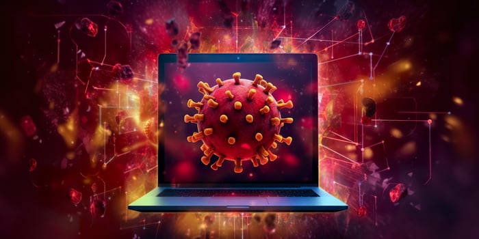 AI generated Computer screen showing an installing update notification with a virus symbol,  AI Generative photo