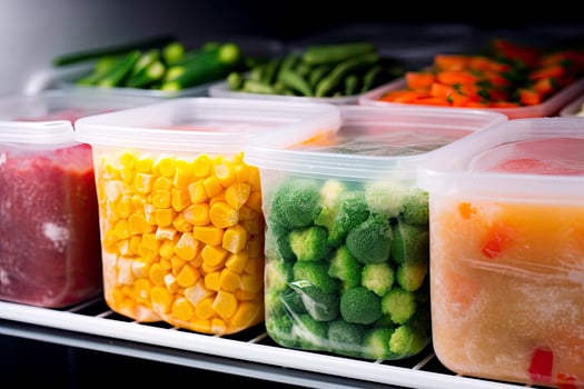 AI generated Frozen food in the freezer. Frozen vegetables. AI Generated photo