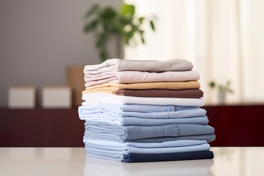 AI generated Stack of clean clothes on table in room. Generative AI photo