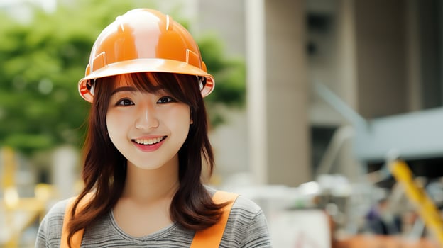 AI generated Smile of beautiful Japanese construction female worker photo