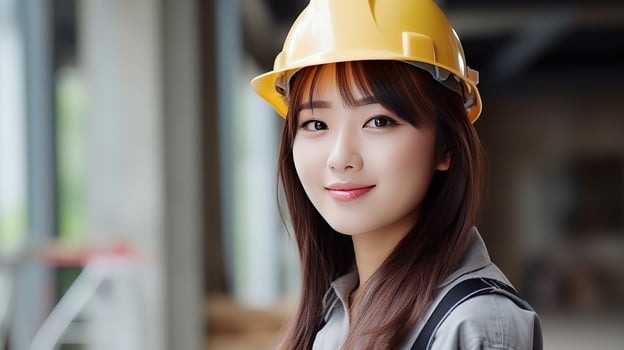 AI generated Smile of beautiful Japanese construction female worker photo