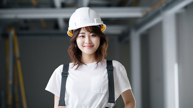 AI generated Smile of beautiful Japanese construction female worker photo