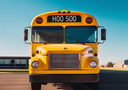 AI generated Front view of a yellow school bus. AI Generated photo