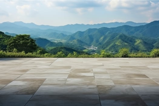 AI generated Square floor and green mountain nature landscape. AI Generated. photo