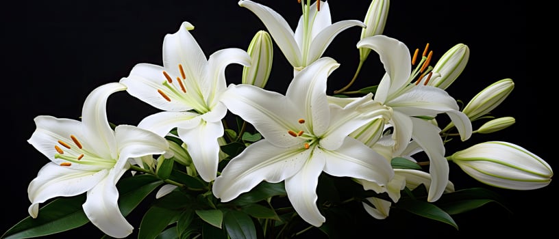 AI generated White lily flowers on black background. AI Generated photo