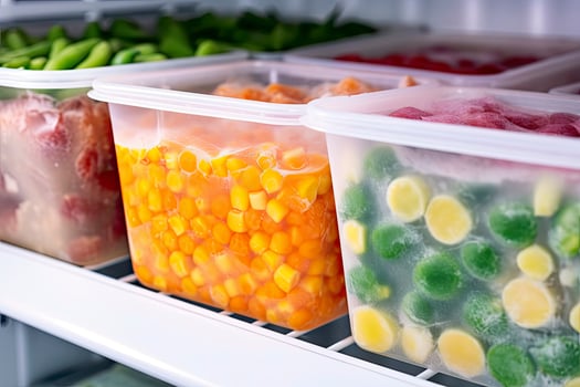 AI generated Frozen food in the freezer. Frozen vegetables. AI Generated photo