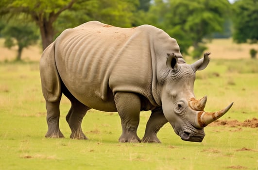 AI generated White Rhino grazing. AI Generated photo