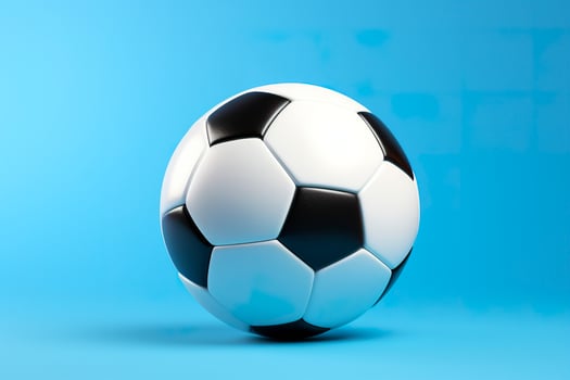 AI generated soccer ball on light blue background. Generative AI photo