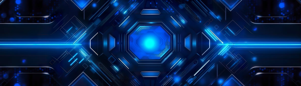 AI generated science fiction wallpaper with blue lights. Generative AI photo